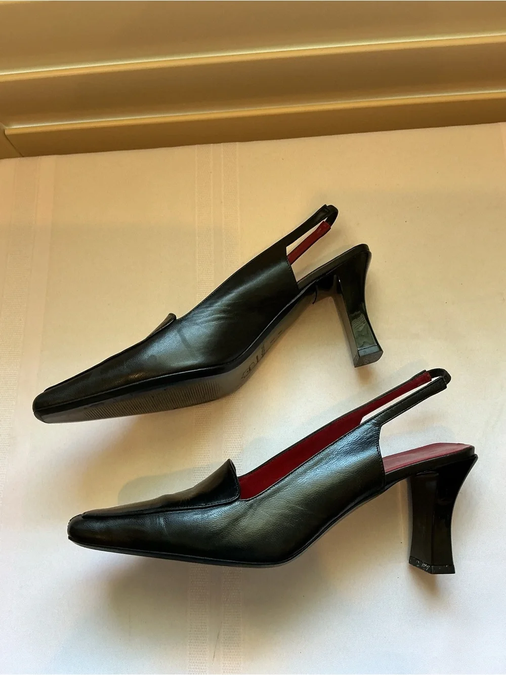Vintage Ann Taylor, Black Leather Square Toe Slingback Heels, Italy Size 8M